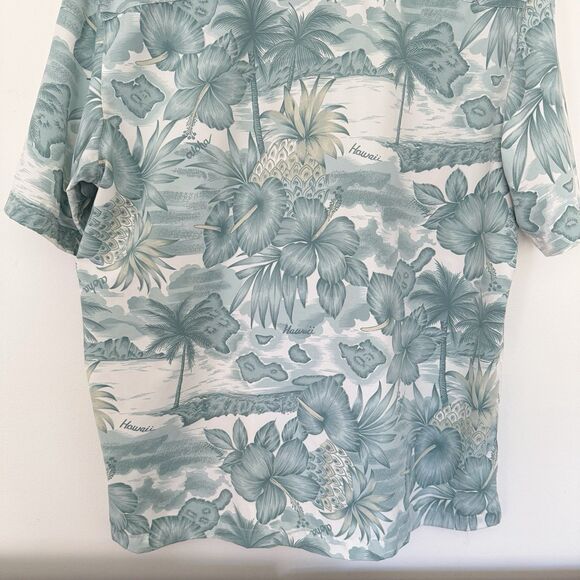 Vintage Trader Bay Hawaiian Shirt Blue & White Aloha Shirt Adult Mens L Soft 90s - Picture 13 of 16